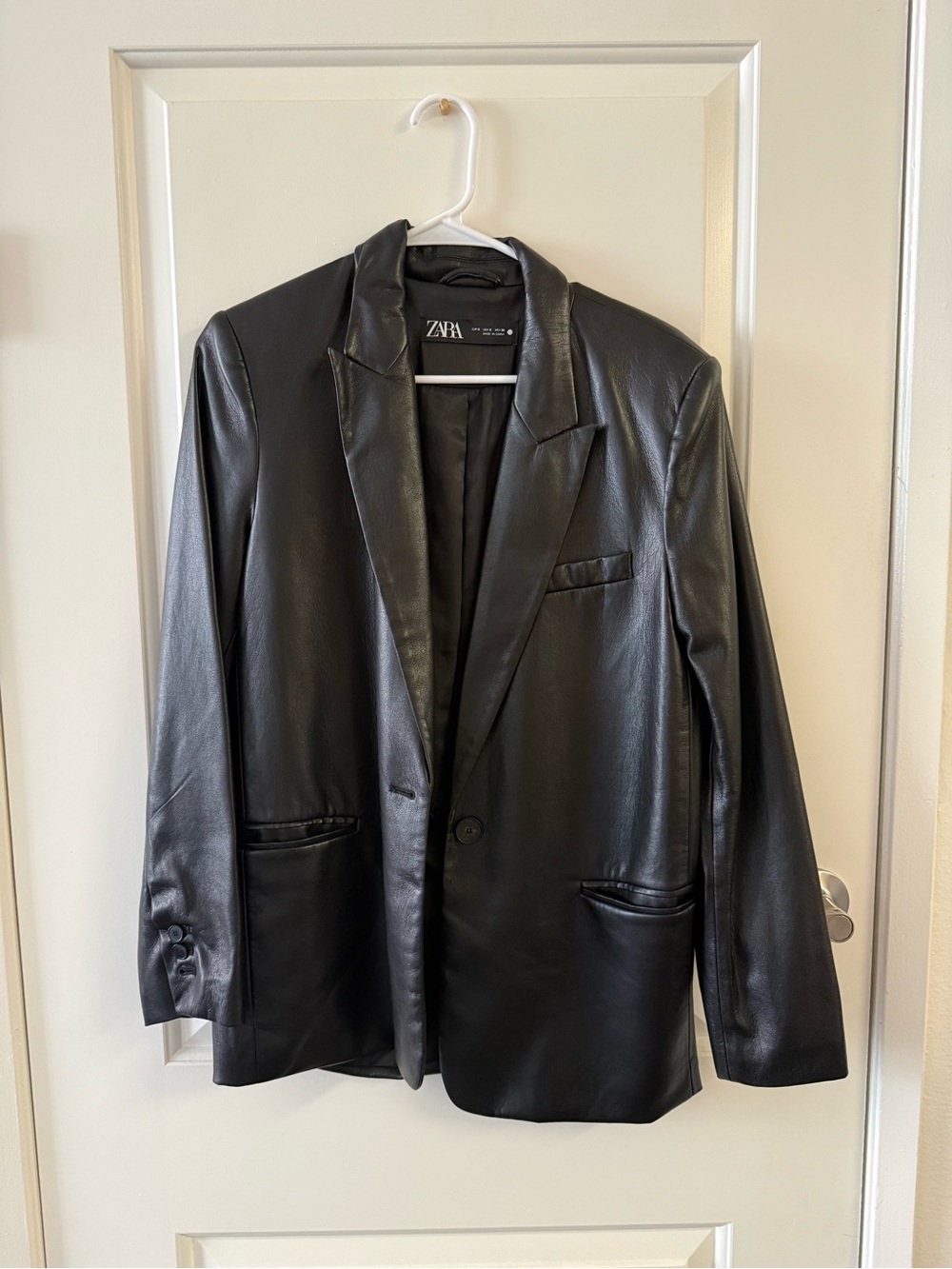 Zara Black Faux Leather Notch Collar Blazer